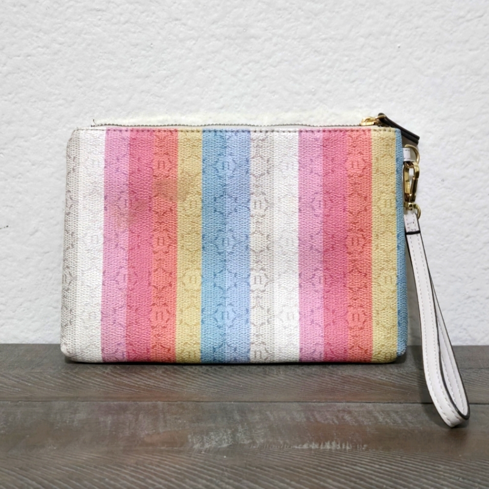 Nanette Lepore Wristlet Logo Summer Stripe Multi Pastel Colors Pouch Wallet - Picture 2 of 15